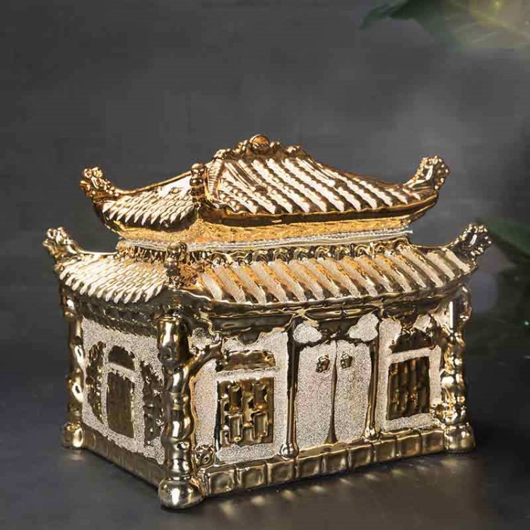 景德鎮大號陶瓷棺材 擺放已故老人骨灰盒骨灰盅 鍍金龍鳳撿骨金壇