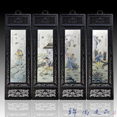 景德鎮陶瓷器名家名作青花瓷手繪瓷板壁畫客廳四條屏裝飾畫