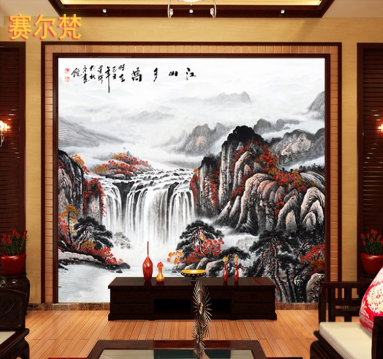 佛山品牌瓷砖电视背景墙 山水画客厅电视背景墙