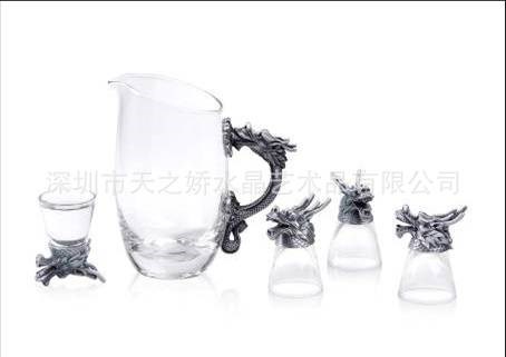 十二生肖玻璃酒杯 龙头五件套古锡酒杯复古 12兽首杯子 生日礼物