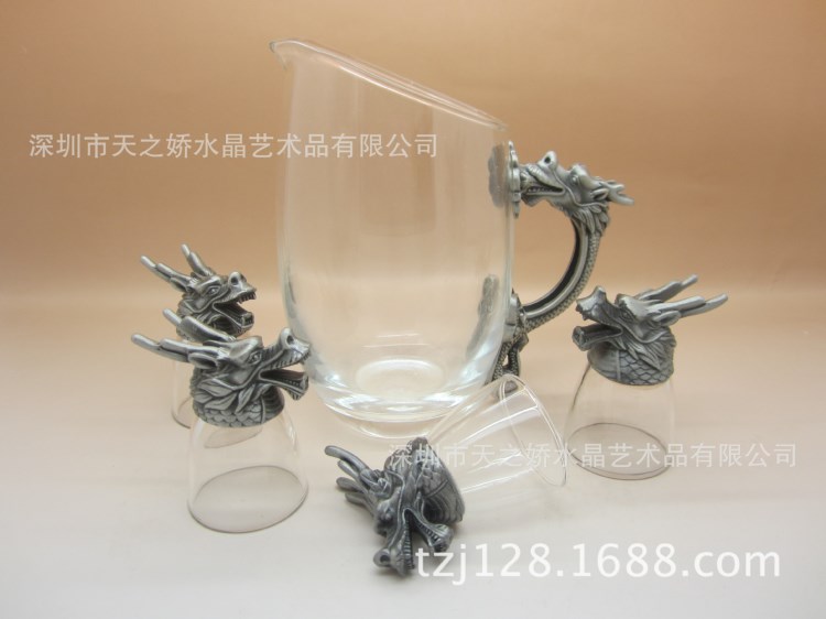 供应十二生肖古锡酒杯之龙头五件套  新年贺岁礼品 火爆