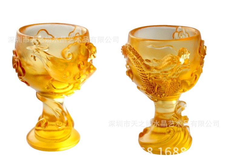实用 龙凤杯琉璃摆件 龙凤对杯 龙凤呈祥婚庆礼品纪念品 厂家
