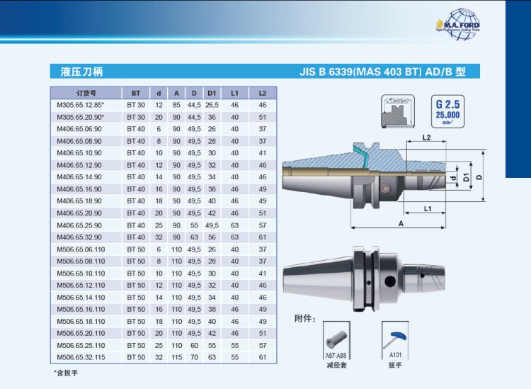 供应美国M.A.Ford刀柄MAS 403 BT系列液压刀柄及套装