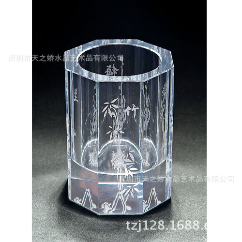 厂家定制K9水晶笔筒 八角笔筒 教师节礼物 办公用品 学校办公