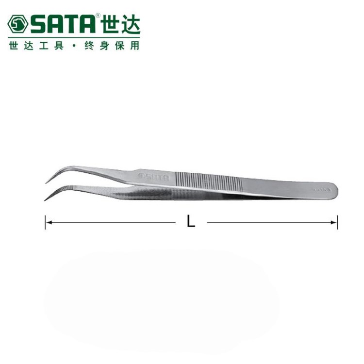世达五金工具不锈钢防滑弯头长镊子尖头快速夹具03153