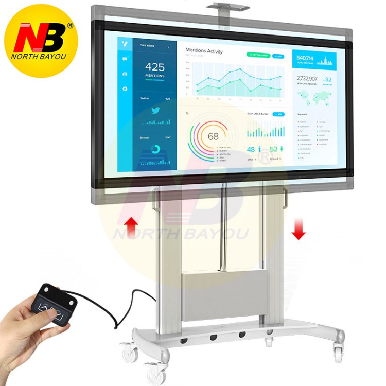 NBTW100电动遥控升降会议电视移动支架60-100寸一体机落地推车