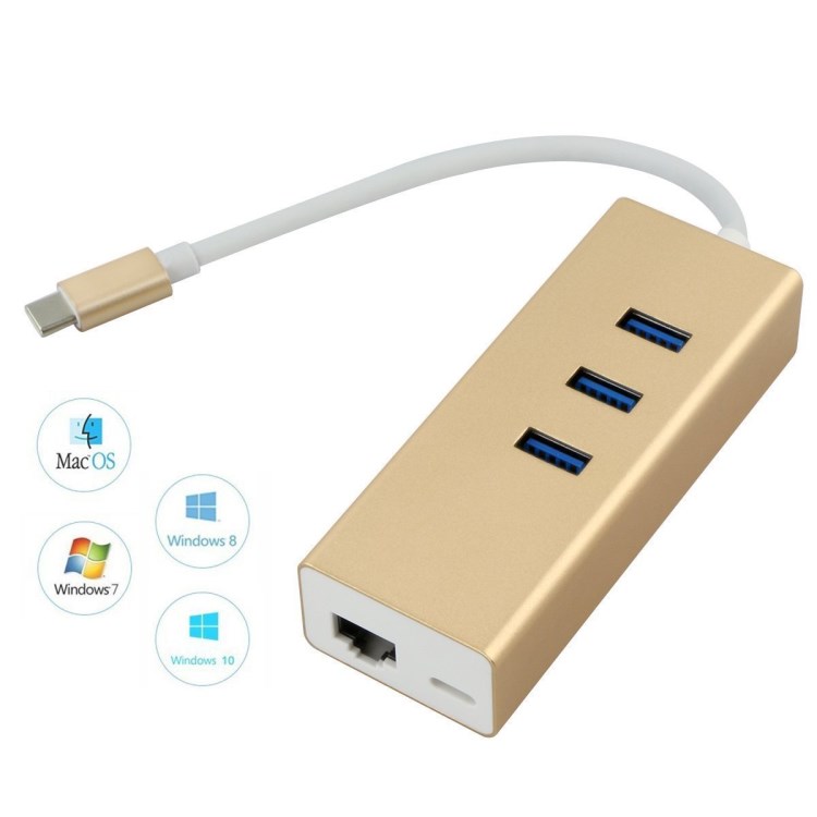 Type-C转千兆网卡 RJ45 以太网+ USB3.0 HUB 3+充电口集线器