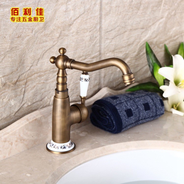 欧式仿古陶瓷底座冷热水龙头 单孔脸盆陶瓷龙头 现货供应
