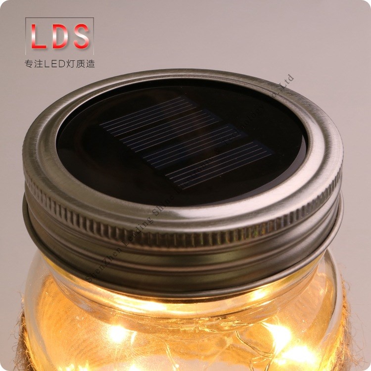 LED太阳能梅森罐盖子灯串 10灯银线玻璃瓶工艺品装饰防水灯串