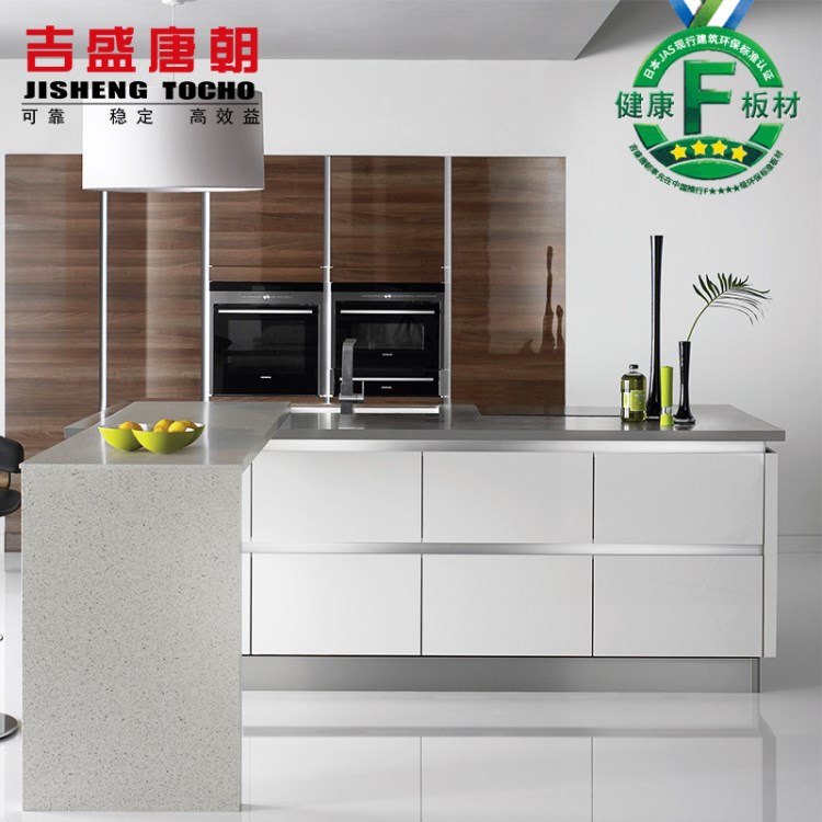 吉盛PETG高光橱柜门定做_杜邦石英石台面 环保整体厨柜定做
