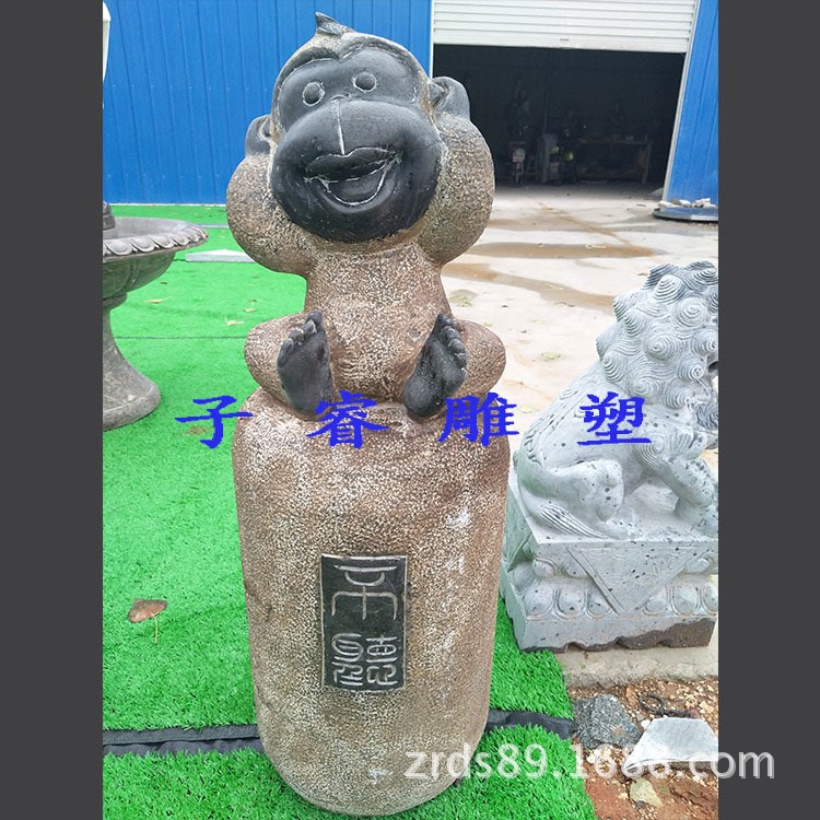 现货青石仿古做旧三不猴石雕不听不看不说小猴子工艺品摆件