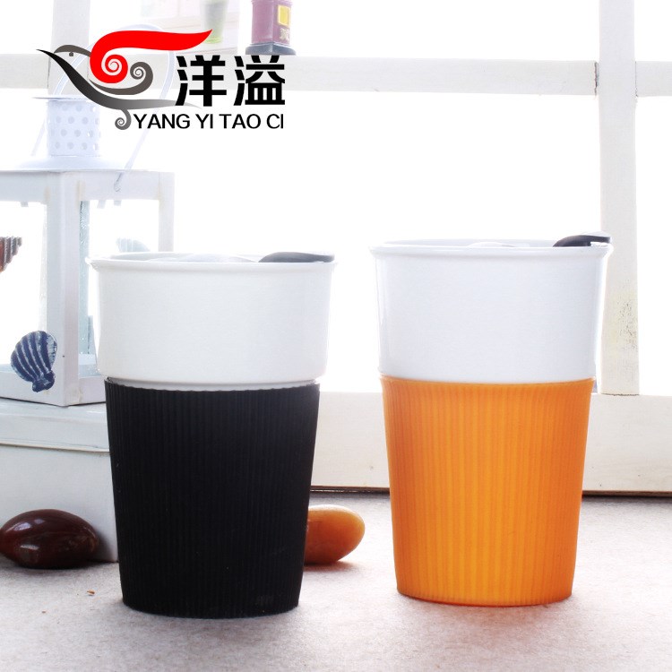 创意带盖陶瓷杯  新款车载隔热水杯个性简约办公室咖啡杯牛奶水杯