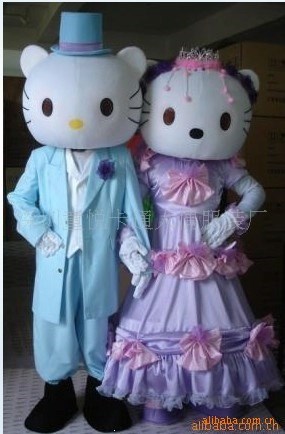 深圳定做卡通人偶服装，卡通订做，展会舞台服，KT猫男女婚庆道具