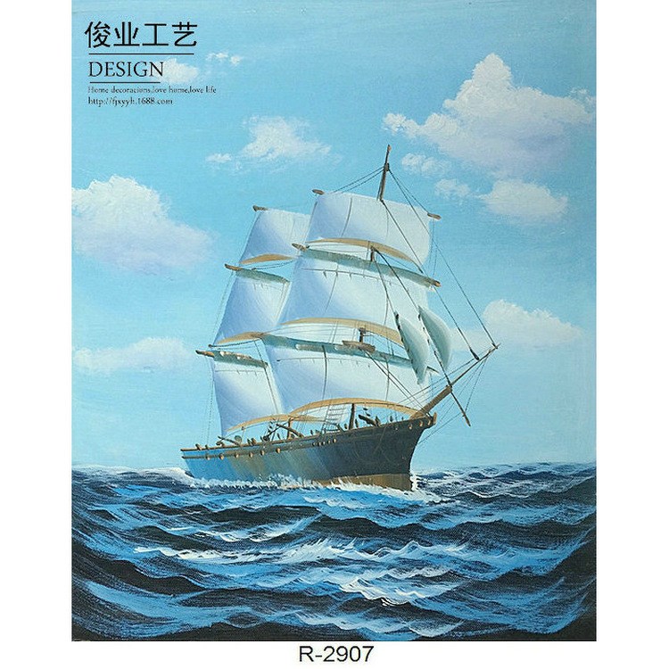 【俊业】帆船海景风景手绘油画 家居玄光 酒店会所装饰画