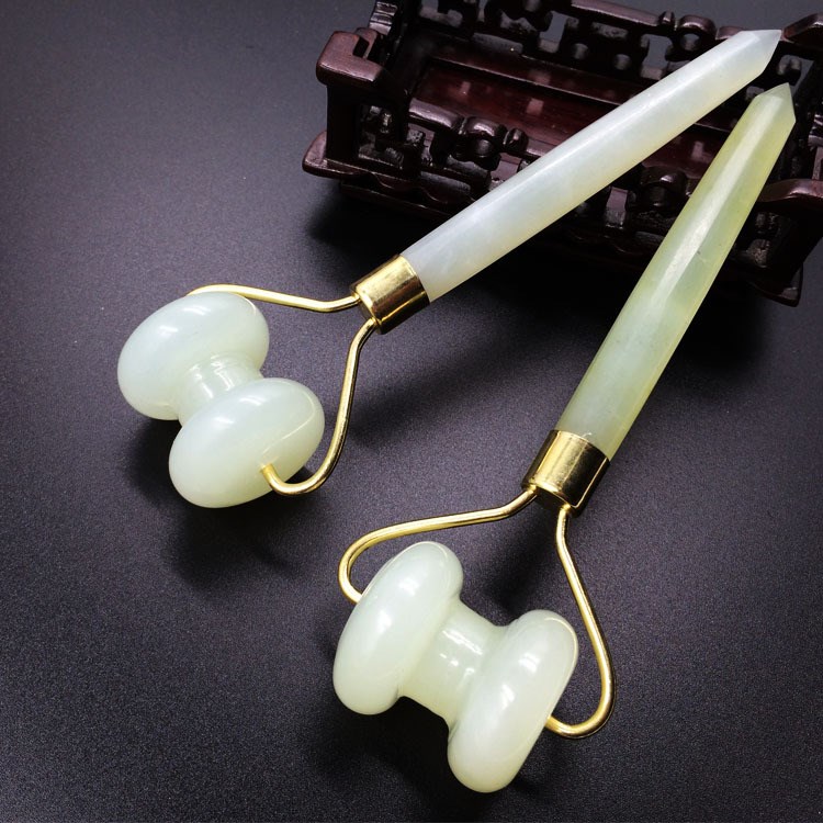 天然玉石美容器 面部按摩滚轮美容棒 器 岫玉美容器滚轮玉推