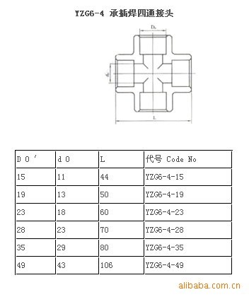 支持混批自控仪表管路附件 YZG6-4 承插焊四通接头 （扬中 明亮）