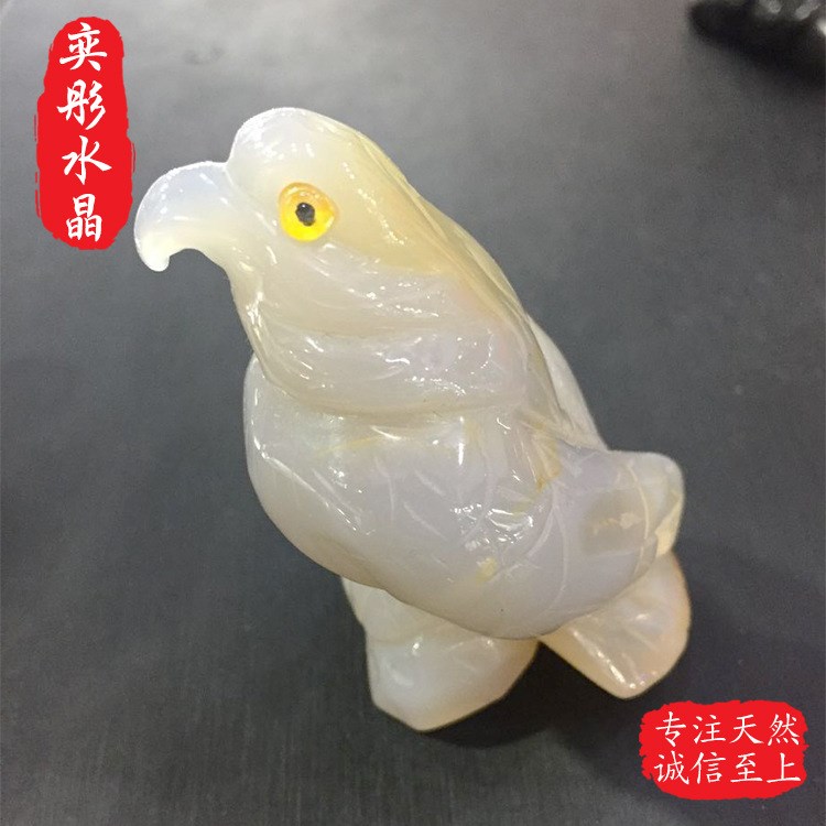 水晶老鹰天然半宝石批发玉石工艺品摆件水晶原石厂家直销能量石