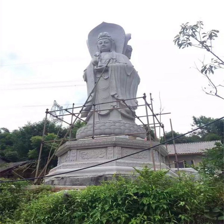 汉白玉石雕三面观音观音菩萨雕像 三面观音石雕 寺庙广场古建佛像