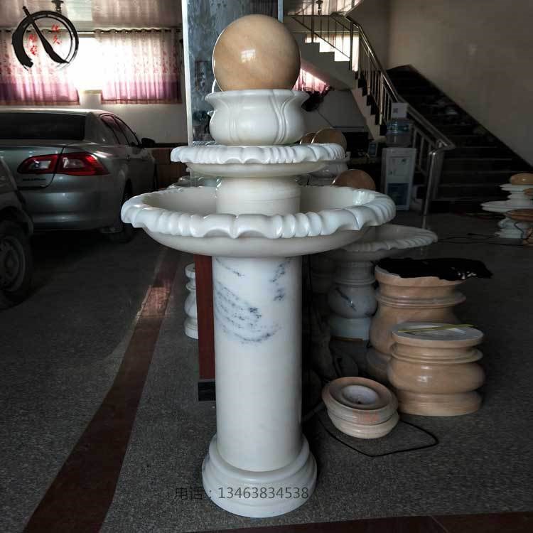 供应石雕风水球喷泉园林水景汉白玉转运球流水花钵汉白玉柱子