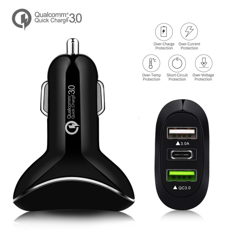 跨境优先车充 车载快速充电器 双QC3.0带TYPEC口手机充电器