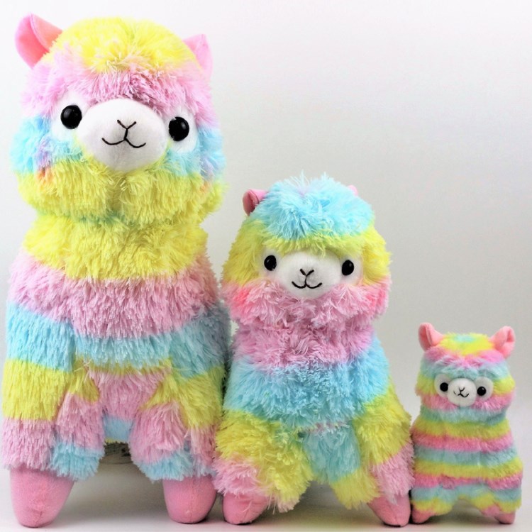 日本RAINBOW Alpacasso 萌 条纹彩虹 羊驼草泥马神兽毛绒玩具公仔