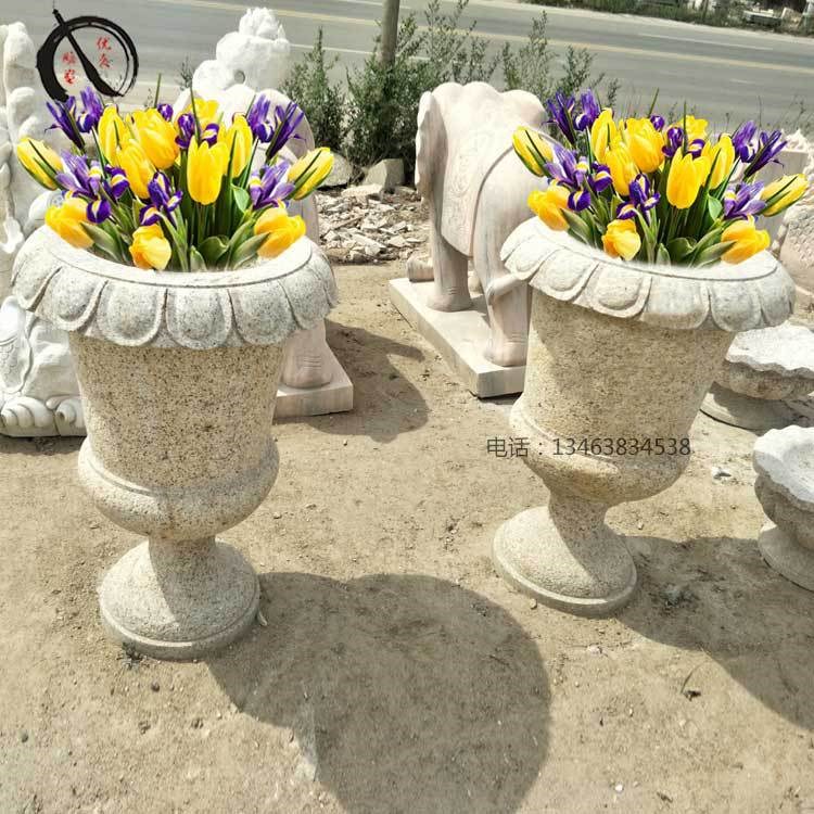 石雕花钵黄锈石欧式花盆庭院室内景观花坛公园绿化石材花瓶工艺品
