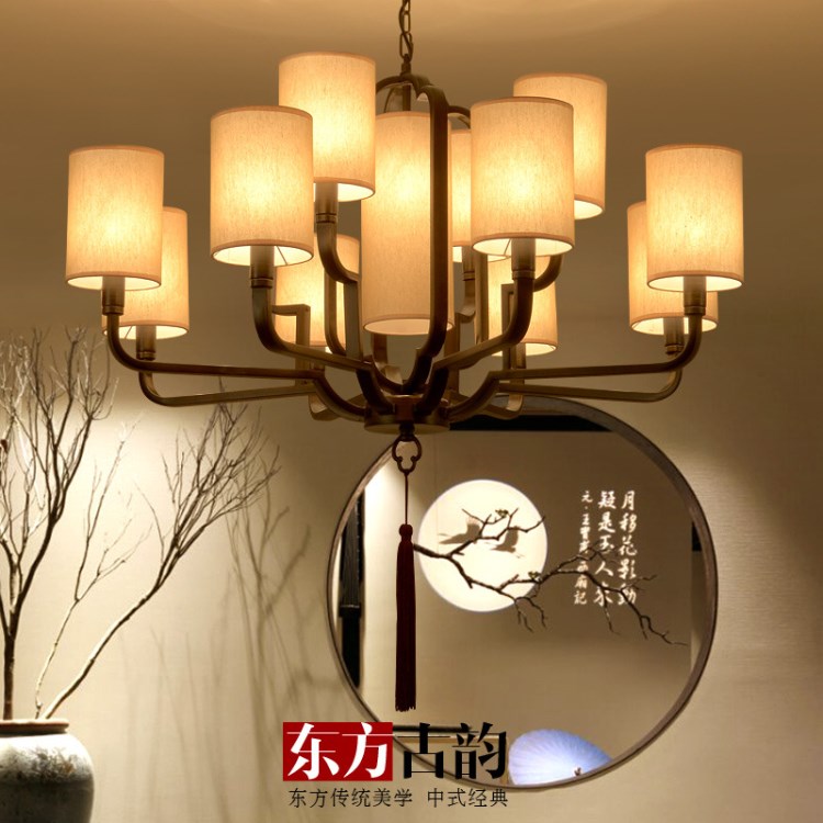 新中式吊灯 大气大厅客厅灯具简约布艺酒店书房卧室餐厅吊灯