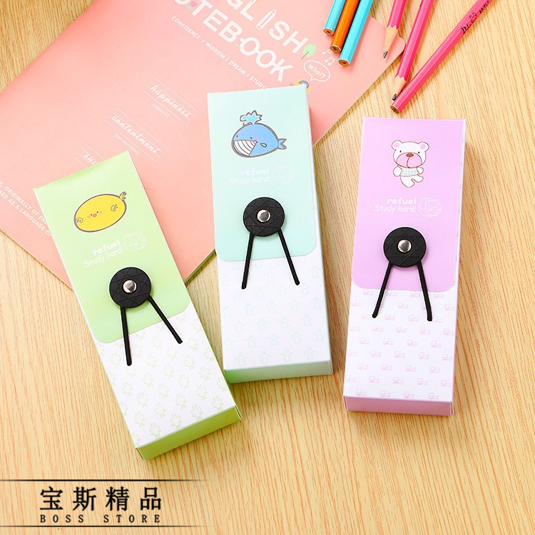 韩版创意卡通铅笔盒 糖果色塑料文具盒 松紧带笔盒笔袋 学生礼品