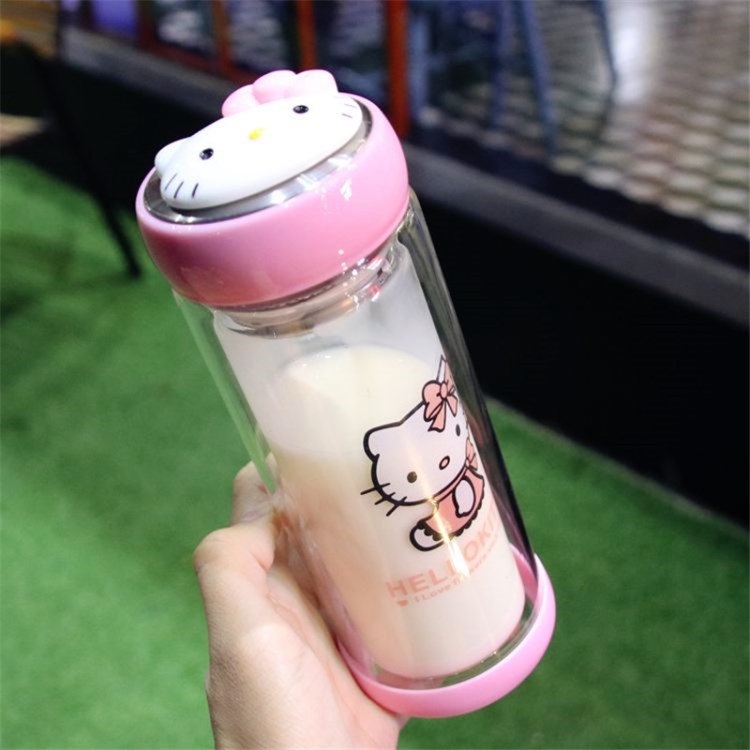 hello Kitty水杯双层玻璃杯花茶杯过滤女办公室凯蒂猫KT卡通杯子