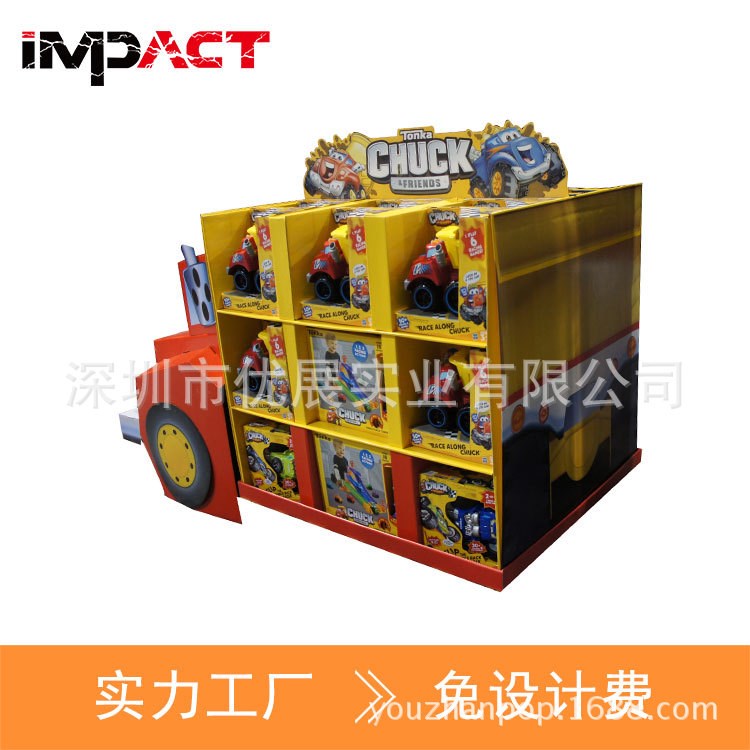 厂家低价供应展会商超创意汽车造型纸堆头 瓦楞纸异形纸货架