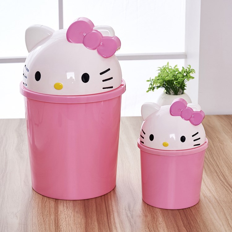 Hello Kitty 蝴蝶KT猫收纳桶 可爱垃圾桶 卡通翻盖垃圾桶 杂物桶