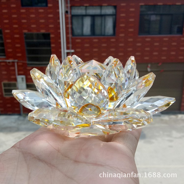 水晶莲花摆件 白色彩色水晶工艺品 佛教莲花灯座 婚庆装饰用品