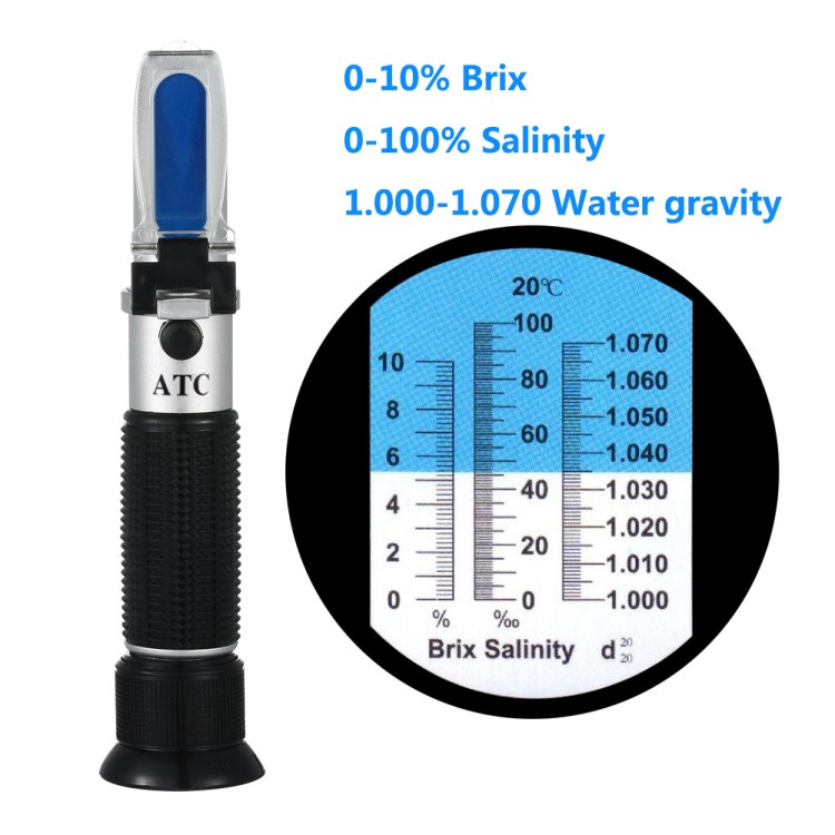 便携式折射仪0-10糖/0-100盐/1.000-1.070比重糖度/盐度检测仪