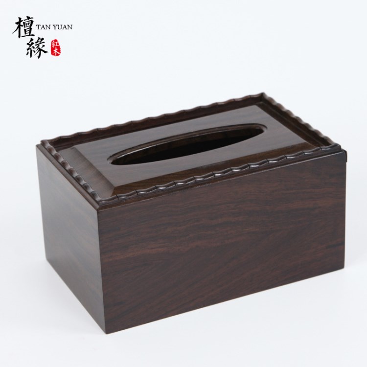 雕刻红木质餐巾纸盒黑枝木光面纸盒复古纸巾盒客厅卧室车载抽纸盒
