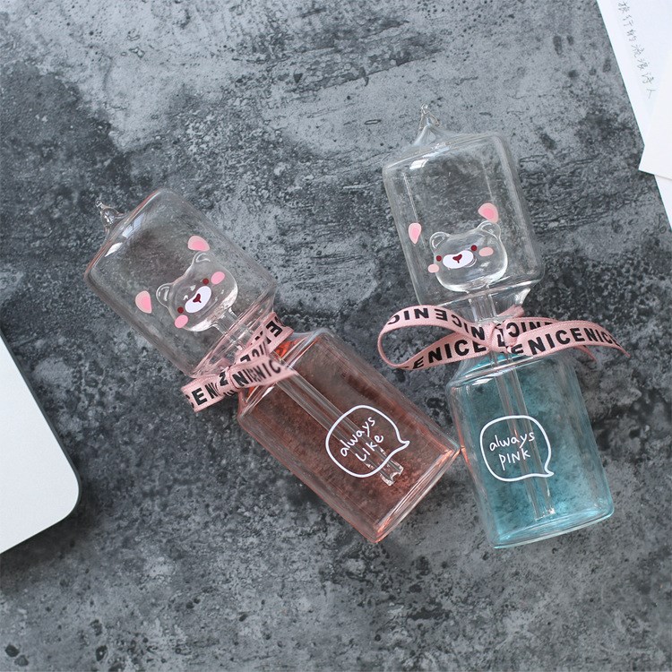 居家用品 青壹坊-pink bear双层温度瓶 桌面装饰摆件玻璃工艺品