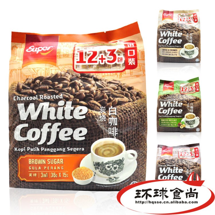  马来西亚超级牌3合1炭烧白咖啡432g 冲调食品 咖啡粉