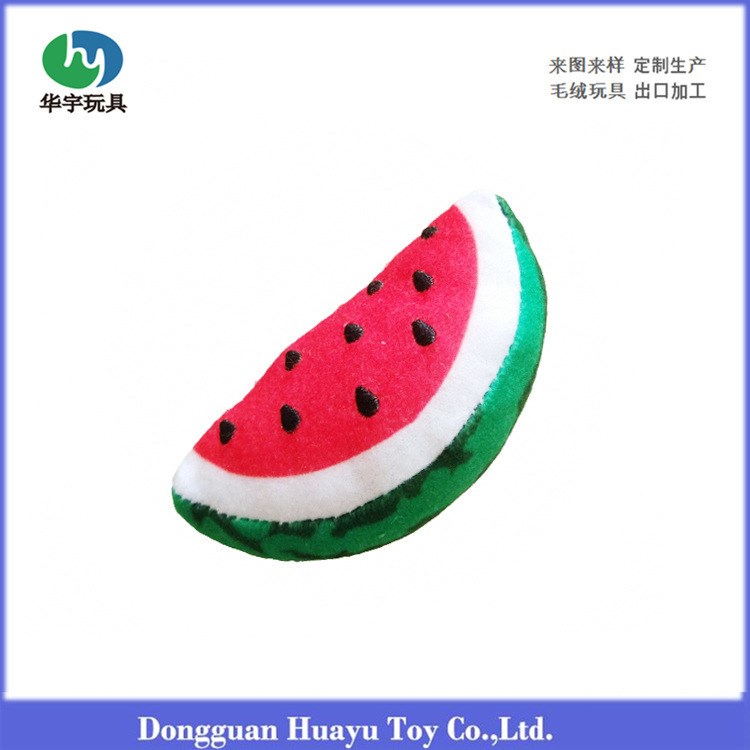 定制毛绒西瓜冰箱贴有磁铁吸附功能的毛绒水果玩具立体刺绣瓜瓤子