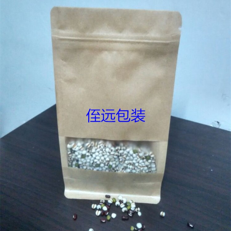 厂家直销八边封开窗牛皮纸袋自立骨站立袋干货茶花坚果食品包装袋