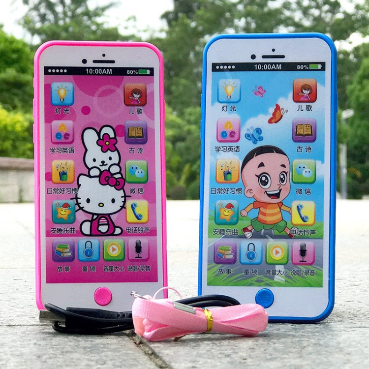 婴幼儿仿真苹果iphone6玩具触屏故事机宝宝音乐充电手机录音灯光