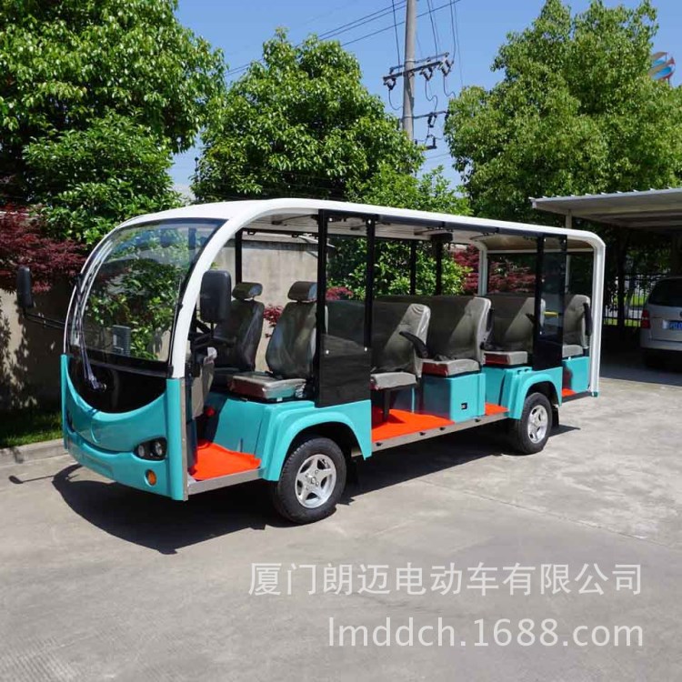 福建电动观光车销售公司 朗迈14座夏天不带门四轮电动游览观光车