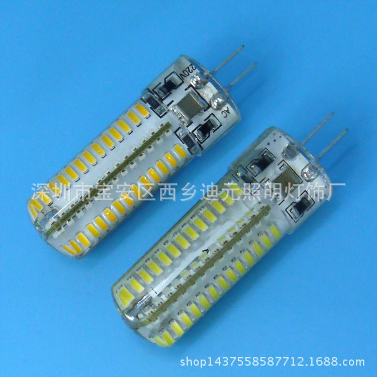 LED G4硅胶玉米灯泡3014SMD104灯珠AC110V/220V插脚5W水晶灯光源