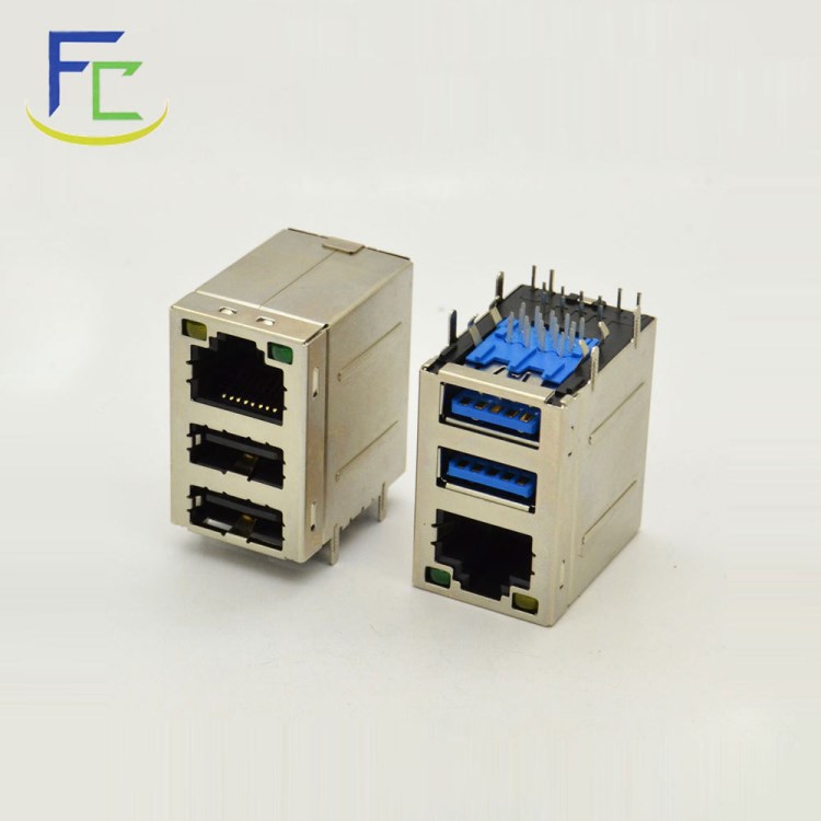 RJ45+双层USB2.0带灯不带灯插座连接器RJ45RJ45网络接口连接器