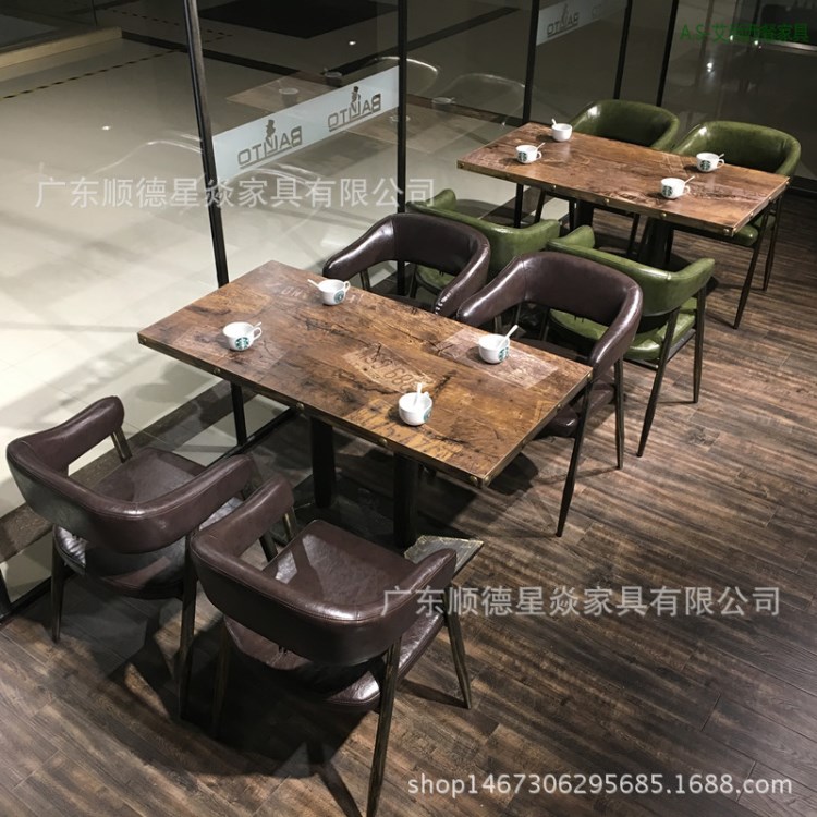 新款复古咖啡厅桌椅简约茶西餐厅甜品奶茶店创意酒吧餐饮桌椅组合