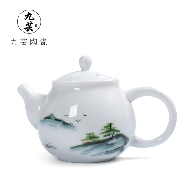 手绘茶壶大容量陶瓷功夫茶具手把泡茶器凉水壶定制高白茶具