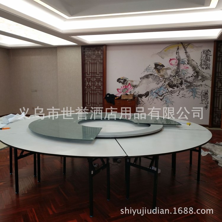 浙江杭州酒店宴会家具会所豪华包厢电动餐桌椅山庄遥控电动转盘桌