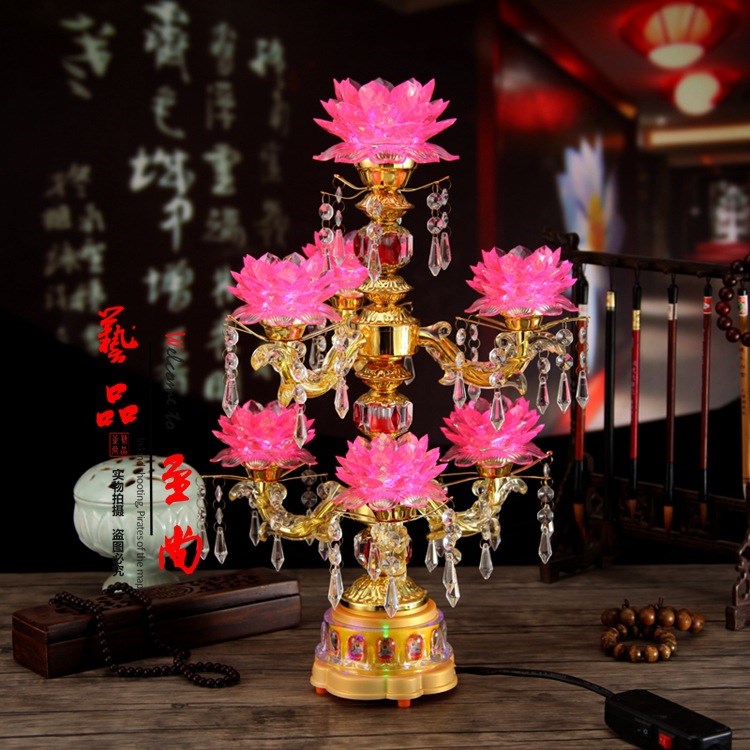 LED七彩变色莲花灯 七品转动带唱佛曲莲花灯 大型佛前供灯佛灯具