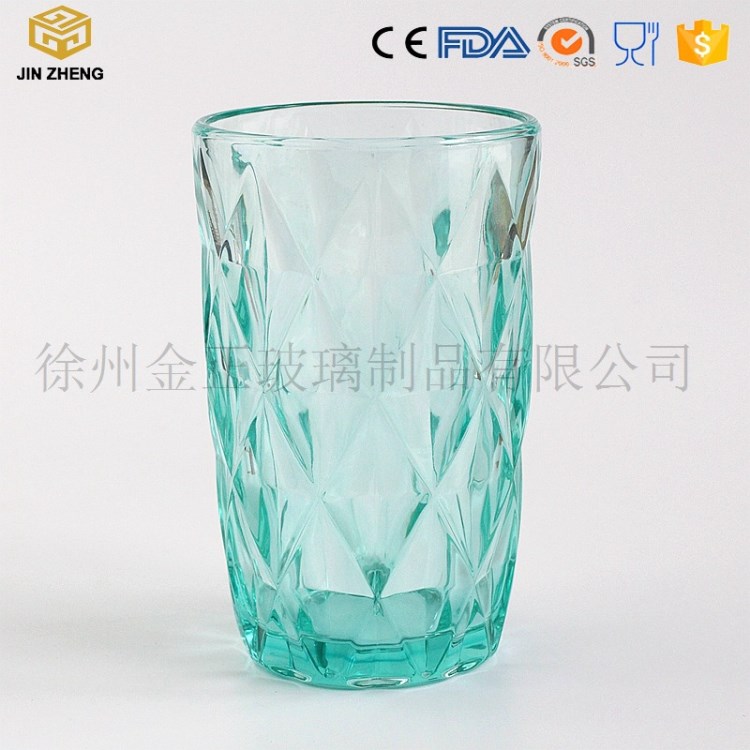 菱形钻石彩杯 环保有色玻璃水杯 果汁杯 335ml礼品套装