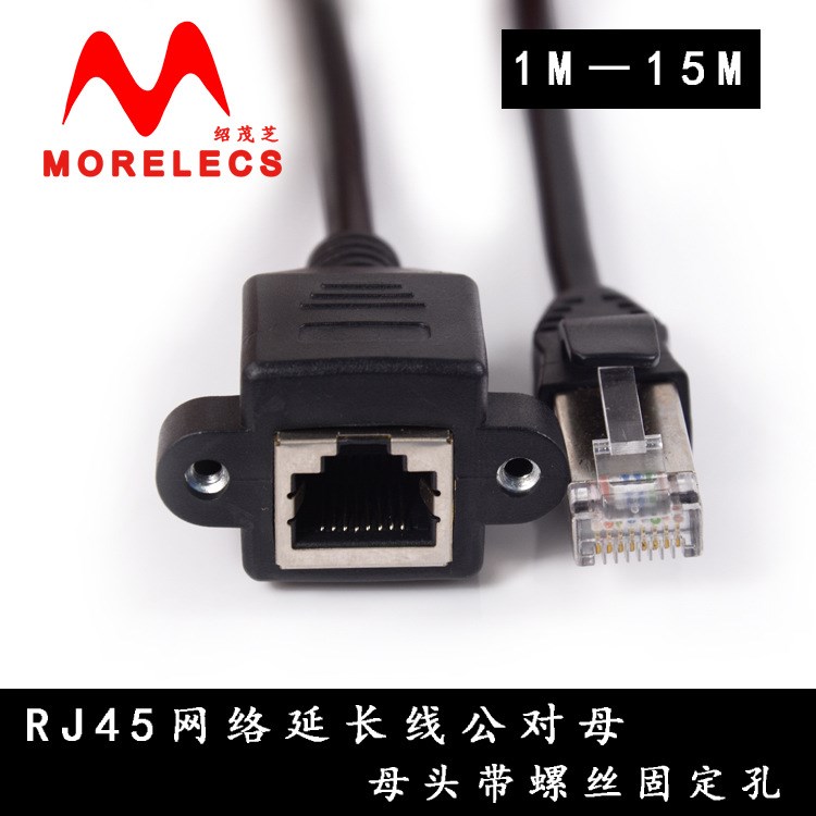 厂家直销网线延长线公对母rj45网络延长器带耳朵固定螺丝孔30cm