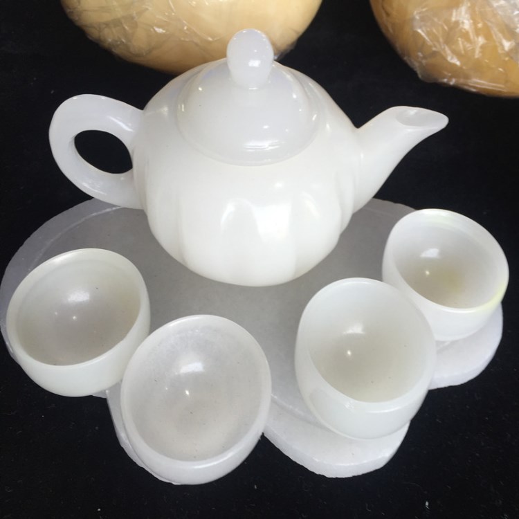 福玉器养生茶壶套装阿富汗白玉茶具酒具南瓜元宝壶摆件套装厂家