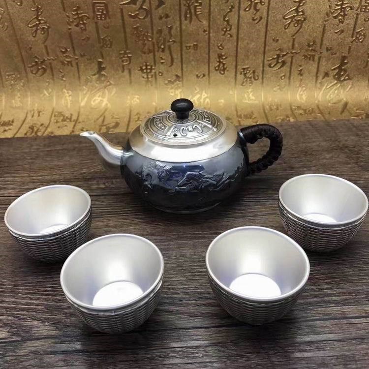 厂家足银茶壶茶杯茶精美足银999功夫茶具编织杯送长辈领导